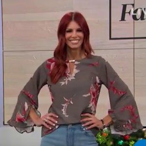 DG2 by Diane Gilman Floral Keyhole Ruffle Sleeve Blouse